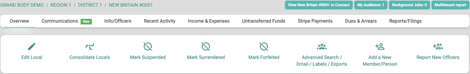 The Consolidate Locals button on a local's Overview