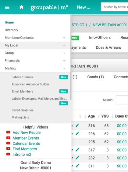 From the main menu, click Mailing. Click Mailing Lists.
