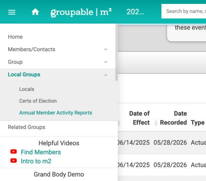 The Local Groups menu