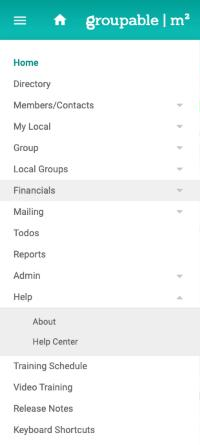 The main menu with Help opened to show About and Help Center, followed by Training Schedule, Video Training, Release Notes, and Keyboard Shortcuts at the bottom of the list.