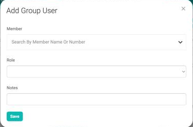 The Add Group User window, with Member, Role, Notes, and Save