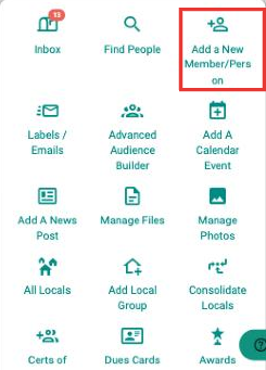 The Add a New Member/Person shortcut on the Overview / Members screen